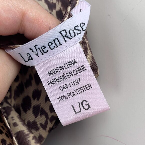 LA VIE EN ROSE‎ Cheetah Leopard Print Side Slit Satin Slip Night Mini Dress Sz L - Picture 6 of 6